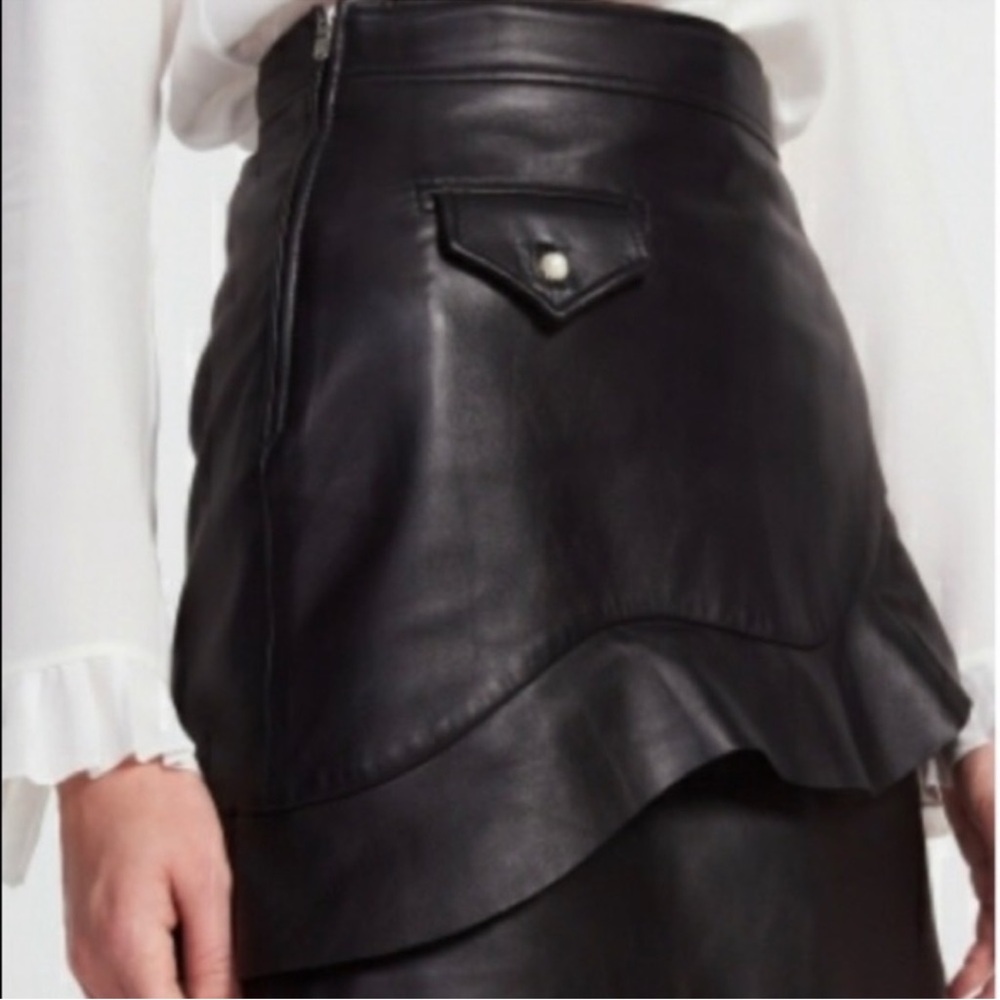 Sandro 100% lamb leather ruffle black skirt size 3/ US 8